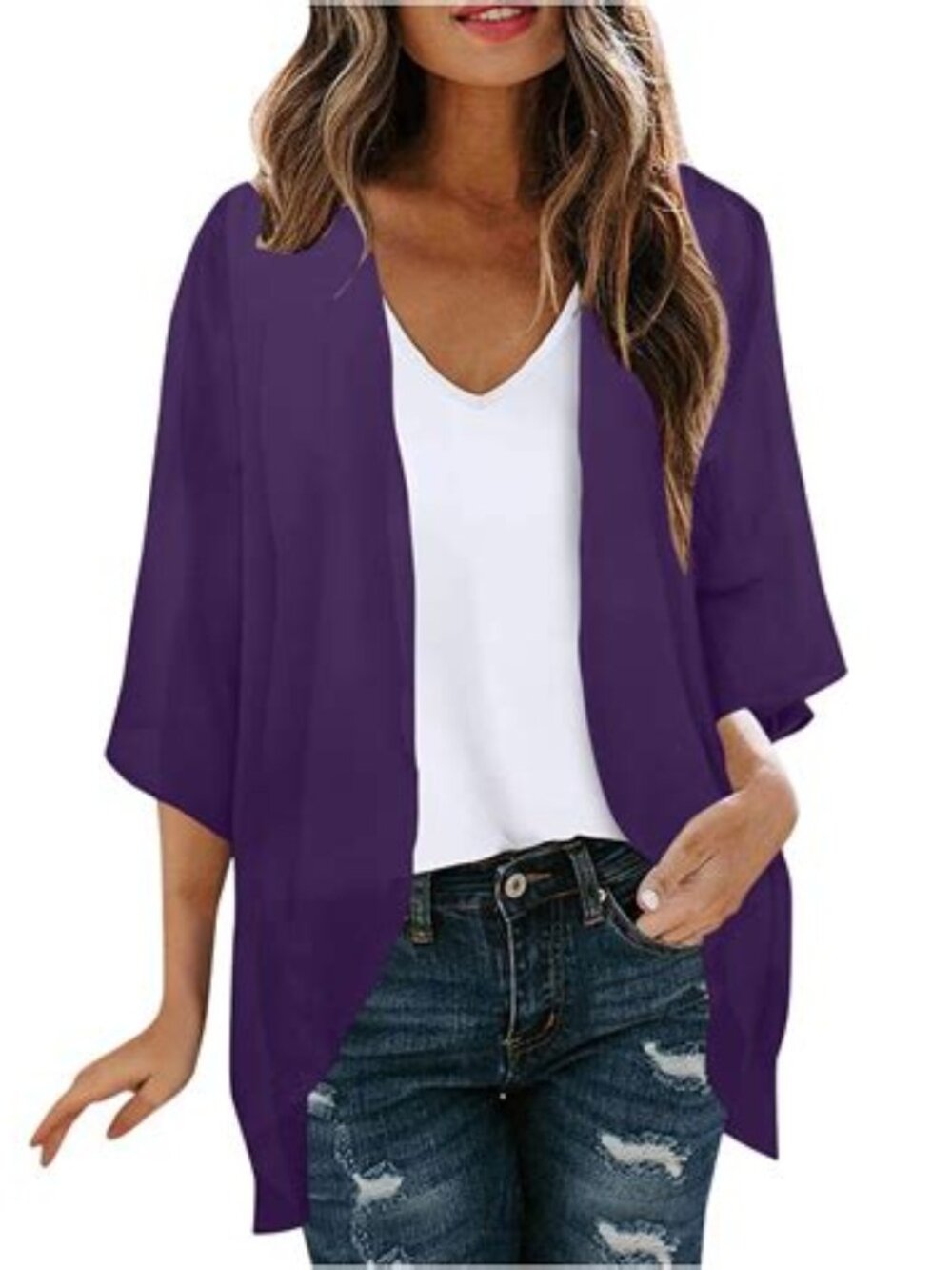 Soft Surroundings Sheer Chiffon Cardigan Womens Size L Purple Boho